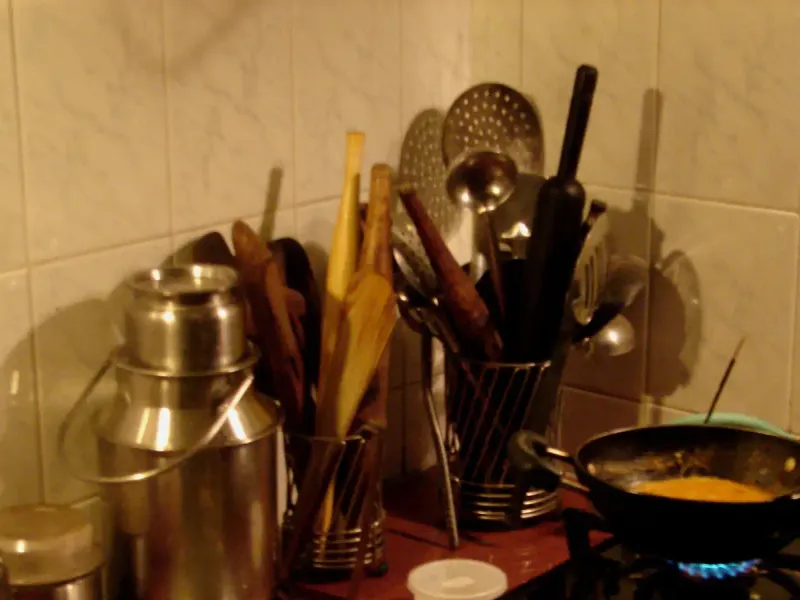 Gas stove flame in a home kitchen